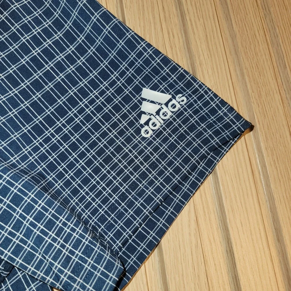 Adidas Mens Primegreen Golf Polo Shirt Navy Blue Grid Check Large Short Sleeve